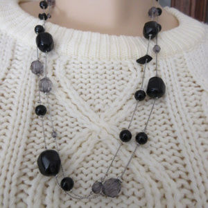 50" Black Beaded Wire Necklace